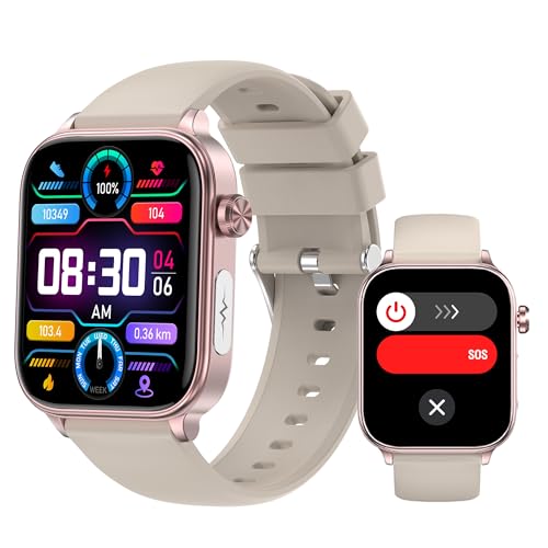 bergxperten GlucoCare Smartwatch Damen Herren mit Bluetooth Anruf, 1,96" Fitness Uhr mit Herzfrequenz, Blutsauerstoff, Schlafmonitor, Kompatibel mit Android iOS (Champagne Gold) von AngLink