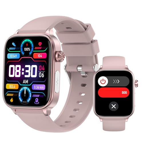 bergxperten GlucoCare Smartwatch Damen Herren mit Bluetooth Anruf, 1,96" Fitness Uhr mit Herzfrequenz, Blutsauerstoff, Schlafmonitor, Kompatibel mit Android iOS (Pink) von AngLink