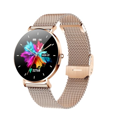 mivora Eleganza Smartwatch，Fitness Tracker mit Herzfrequenzmessung, Kalender, Kamera-Steuerung, Schrittzähler, Schlafanalyse, kompatibel mit Android & iOS (Gold) von AngLink