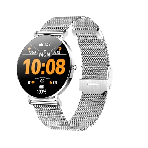 mivora Eleganza Smartwatch，Fitness Tracker mit Herzfrequenzmessung, Kalender, Kamera-Steuerung, Schrittzähler, Schlafanalyse, kompatibel mit Android & iOS (Silber) von AngLink
