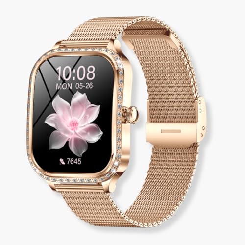 mivora Mirenza Smartwatch，Fitness Tracker mit Herzfrequenzmessung, Kalender, Kamera-Steuerung, Schrittzähler, Schlafanalyse, kompatibel mit Android & iOS (Gold) von AngLink