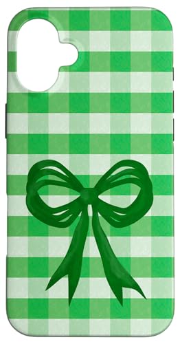 Grünes Gingham und Schleife, niedliches Design für Teenager-Mädchen Hülle für iPhone 16 Plus von Angela Dow Designs