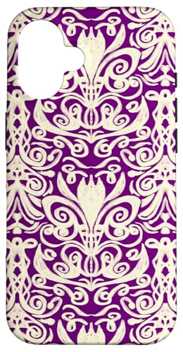 Jugendstil Volkskunst gemalt Design in Bordeaux und Creme Hülle für iPhone 16 von Angela Dow Designs