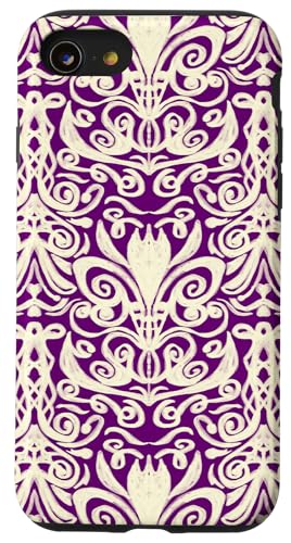 Jugendstil Volkskunst gemalt Design in Bordeaux und Creme Hülle für iPhone SE (2020) / 7 / 8 von Angela Dow Designs
