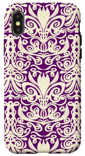 Jugendstil Volkskunst gemalt Design in Bordeaux und Creme Hülle für iPhone X/XS von Angela Dow Designs