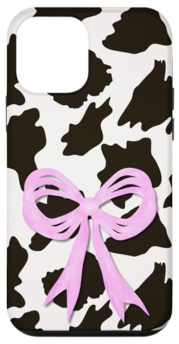 Kuh-Tierdruck und rosa Schleife, niedlicher mädchenhafter Bauernhaus-Stil Hülle für iPhone 12 mini von Angela Dow Designs