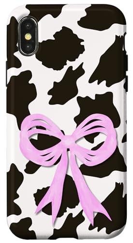 Kuh-Tierdruck und rosa Schleife, niedlicher mädchenhafter Bauernhaus-Stil Hülle für iPhone X/XS von Angela Dow Designs