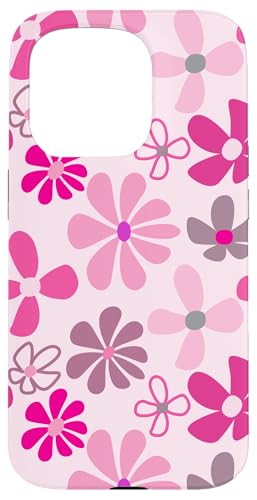 Niedliche rosa Blumen, Retro-Stil der 70er Jahre, Design für Mädchen Hülle für iPhone 15 Pro von Angela Dow Designs