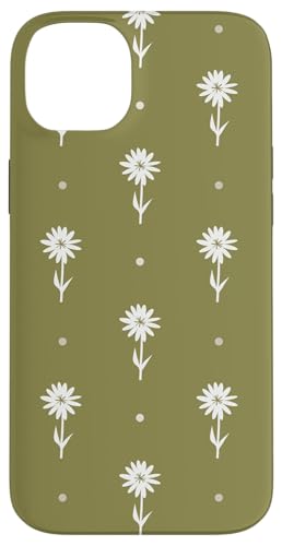 Olivgrünes schlichtes Blumen- und Punktemuster Hülle für iPhone 14 Plus von Angela Dow Designs
