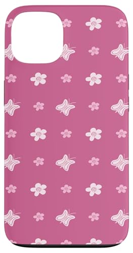 Rosa Blumen und Schmetterlinge, niedliches Design für Teenager-Mädchen Hülle für iPhone 13 von Angela Dow Designs