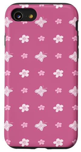 Rosa Blumen und Schmetterlinge, niedliches Design für Teenager-Mädchen Hülle für iPhone SE (2020) / 7 / 8 von Angela Dow Designs