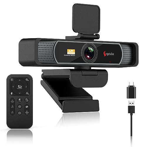 Angetube 4K Webcam - PC Kamera mit Abdeckung und Fernbedienung,Doppel-Rauschunterdrückungs mikrofon, mit USC-C-Adapter, Plug-and-Play, geeignet für Win/MAC/PC/Laptops von Angetube