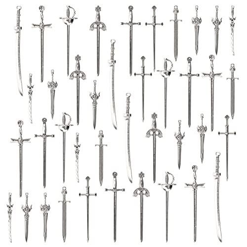 40 Stück Schwerter Lesezeichen Charms, Anglecai Antik Messer Lesezeichen Schwert Schlüsselanhänger Anhänger für Buchliebhaber DIY Lesezeichen Halskette Armbänder von Anglecai