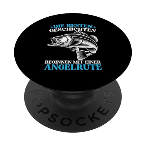Die Besten Geschichten Beginnen Mit Einen Angelrute Angeln PopSockets Klebender PopGrip von Angler Fischjäger Angelurlaub Fischer Angelzubehör