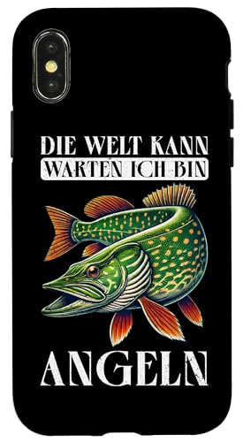 Die Welt Kann Warten Ich Bin Angeln Angelnrute Fischer Hülle für iPhone X/XS von Angler Fischjäger Angelurlaub Fischer Angelzubehör