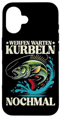 Werfen Warten Kurbeln Nochmal Köderangeln Fischer Angeln Hülle für iPhone 16 von Angler Fischjäger Angelurlaub Fischer Angelzubehör