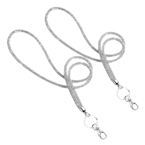 Angoily 2 Stück Schlüsselbund Diamant-Set Abzeichen Schlüsselband Arbeitsabzeichen -Seil Gurt für Telefon Telefonriemen für Frauen Handyanhänger-Aufsatz Metall Silver von Angoily