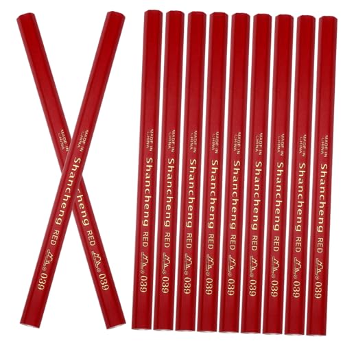 Angoily 20 Stück roter Sechskantstift roter Stift Bleistiftstifte Schreiben Bleistifte Handbuch Zimmermannsstift schreibkladde Technischer Zeichenstift für den Bau Tischlerstifte hölzern von Angoily