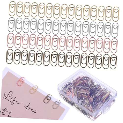 Angoily 200 Stück Mini Love Paper Clip metallisch kleine Bindeklammer Ö Kleine Papierklammern geformt farbig büro organisation büroorganisation Mini-Bindeklammern Büroklammer aus Metall von Angoily