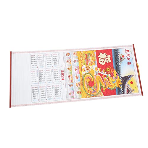Angoily 2024 Chinesisches Rollbild Traditioneller Mondkalender Chinesischer Wandkalender Monatlicher Mondkalender Chinesische Neujahrsrolle Mondjahreskalender Wandgemälde Büro Fein Papier von Angoily