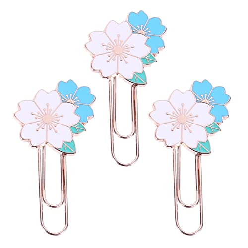 Angoily 3 Stück Kirschblüten-Büroklammer Schreibwaren tierisches Lesezeichen Memo-Klemmen Dekorative Büroklammern Dekorative Papierklammern Papierclips Lesezeichen-Clip Zinklegierung Weiß von Angoily