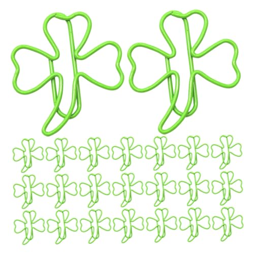 Angoily 30 Stück Aktenordner Büroklammern Schlüssel Kleine Papierklammern Planer-clips Blume Formen Kleeblatt-büroklammern Lesezeichen-clips Runden Plastik Green von Angoily