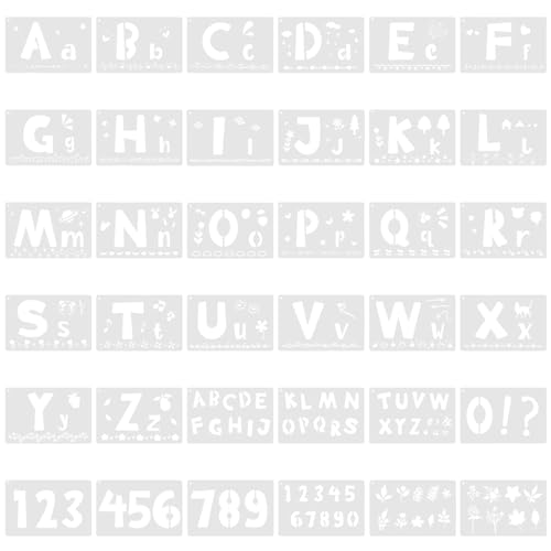 Angoily 36Stücke Kalligraphie Schablonen Wiederverwendbare Wort Und Zahlenschablonen Für DIY Malprojekte Holzmalerei Und Handarbeit Für Erwachsene von Angoily