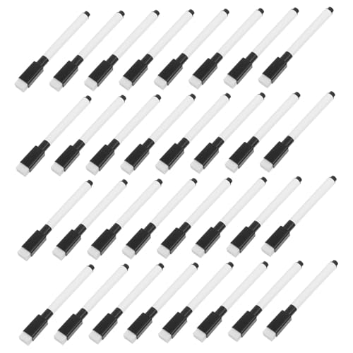 Angoily 50 Stück trockener Löschstift Trockenlöschmarker, Radiergummi Trocken abwischbarer Marker mit Radiergummi Whiteboard-Marker Whiteboardmarker mit Radiergummi Schale PP Schwarz von Angoily