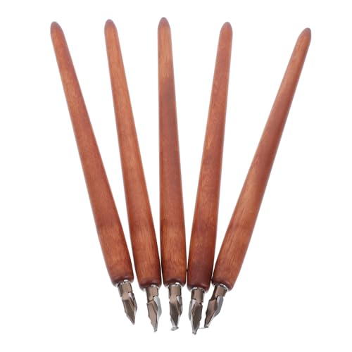 Angoily 5er Set Stift Handgeschnitzte Stempel Füller Füllfederhalter Zum Zeichnen Kalligraphie-kits Für Anfänger Kalligraphie-füllfederhalter Dekoration Zeichnen Brown Holz von Angoily
