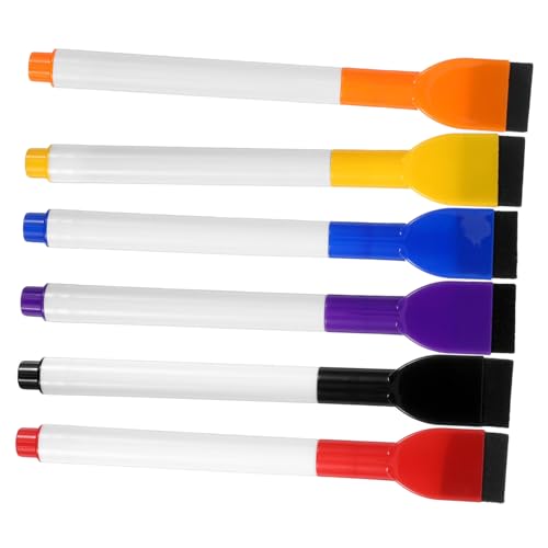 Angoily 6 Stück Farbiger Whiteboard-Stift Weißer, trocken abwischbarer Marker klein Trocken abwischbare Stifte mit Radiergummi trocken abwischbare Marker mit feiner Spitze von Angoily