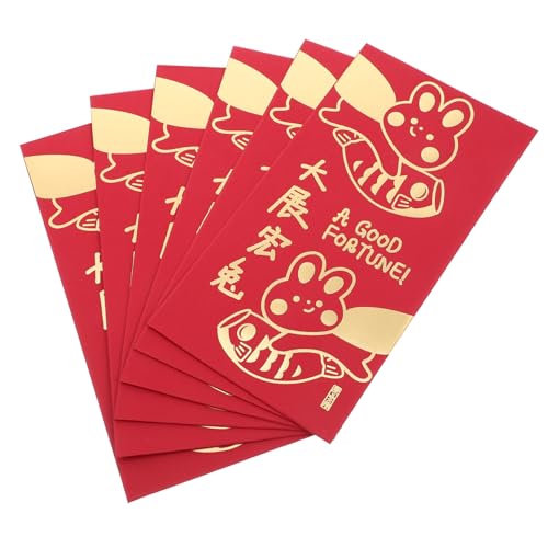 Angoily 6 Stück Jahr des roten Umschlags des Kaninchens chinese new year chinesisch neujahr familiar Dekoration rote Geldumschläge Cartoon-Muster, rote Umschläge Hasenrote Umschläge Papier von Angoily