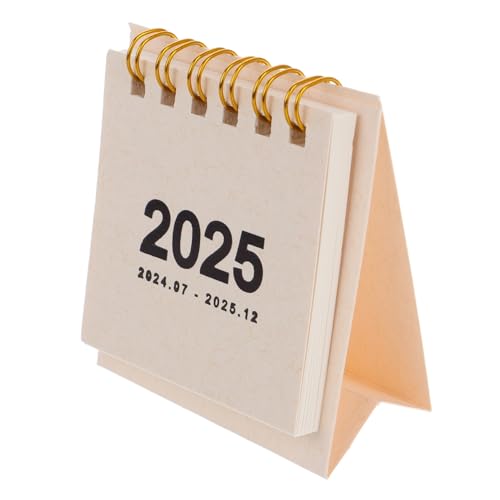 Angoily Kleiner Tischkalender Drucken Mini-tischkalender Schreibtisch-flip-kalender Kalender Mit Spiralbindung Neujahrskalender Freistehend Kippen Stand Ästhetisch Winzig Weiß Beige Papier von Angoily