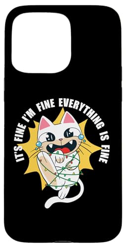 Cat I'm Fine It's Fine Everything Is Fine Weihnachtsbeleuchtung Hülle für iPhone 15 Pro Max von Angry Cat I'm Fine It's Fine Everything Is Fine