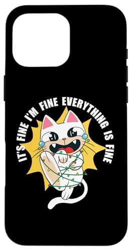 Cat I'm Fine It's Fine Everything Is Fine Weihnachtsbeleuchtung Hülle für iPhone 16 Pro Max von Angry Cat I'm Fine It's Fine Everything Is Fine
