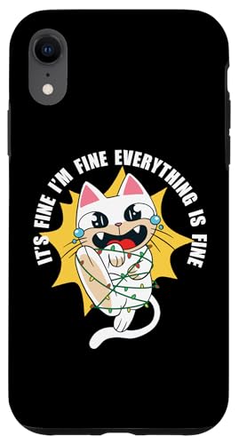 Cat I'm Fine It's Fine Everything Is Fine Weihnachtsbeleuchtung Hülle für iPhone XR von Angry Cat I'm Fine It's Fine Everything Is Fine