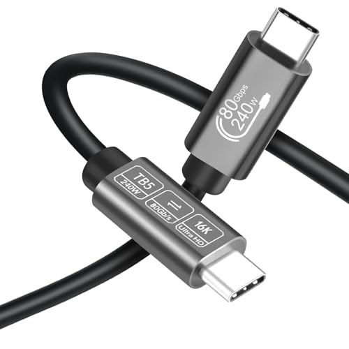 Angusplay USB C Thunderbolt 5 Kabel 1.8M, PD 240W Ladekabel 80Gbps Datenkabel, 16K/ 8K Video Display TB5 Kabel Kompatibel mit Thunderbolt 4/3, USB4 / USB-C, für Monitor von Angusplay