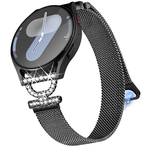 Aniaboho 20mm Metall Armband Kompatibel für Samsung Galaxy Watch 7 Fe 6 5 4 5 Pro Armband 44mm 40mm 45mm/Watch 6 Classic 47mm 43mm/ 4 Classic 42mm,D-förmige Ersatz Edelstahl Metallarmband,Schwarz von Aniaboho
