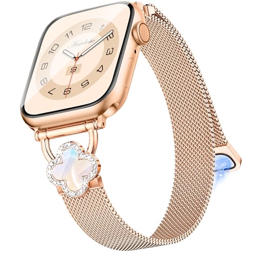 Aniaboho Kompatibel mit Apple Watch 10 Milanaise Armband 44mm 46mm 45mm 42mm 49mm,Funkeln Diamant Edelstahl Klee iWatch Armband Damen für Apple Watch Ultra 2 1 SE 10 9 8 7 6 5 4 3 2 1 Armband,RoséGold Aniaboho Kompatibel mit Apple Watch 10 Milanaise Armband 44mm 46mm 45mm 42mm 49mm,Funkeln Diamant Edelstahl Klee iWatch Armband Damen für Apple Watch Ultra 2 1 SE 10 9 8 7 6 5 4 3 2 1 Armband,RoséGold von Aniaboho