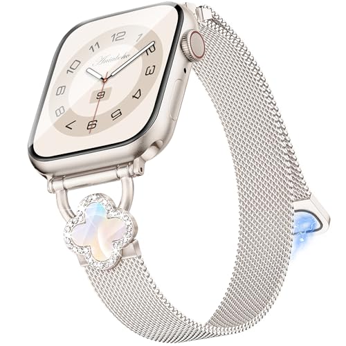 Aniaboho Kompatibel mit Apple Watch 10 Milanaise Armband 44mm 46mm 45mm 42mm 49mm,Funkeln Diamant Edelstahl Klee iWatch Armband Damen für Apple Watch Ultra 2 1 SE 10 9 8 7 6 5 4 3 2 Armband,Polarstern Aniaboho Kompatibel mit Apple Watch 10 Milanaise Armband 44mm 46mm 45mm 42mm 49mm,Funkeln Diamant Edelstahl Klee iWatch Armband Damen für Apple Watch Ultra 2 1 SE 10 9 8 7 6 5 4 3 2 Armband,Polarstern von Aniaboho