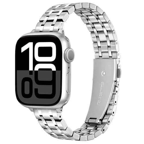 Aniaboho Kompatibel mit Apple Watch Armband 41mm 40mm 38mm 46mm 45mm 44mm 42mm, Herren Damen, Einstellbar Metall Armbänder aus Edelstahl für iWatch Series Se Ultra 10 9 8 7 6 5 4 3 2 1(Silver) von Aniaboho