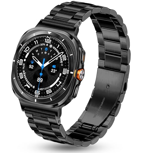 Aniaboho Kompatibel mit Samsung Galaxy Watch 7 Ultra (2024) Armband 47mm, Einstellbar Edelstahl Metall Samsung Galaxy Watch 7 Ultra Armband für Herren Damen, keine Lücke Metallbänder Edelstahl,Schwarz von Aniaboho