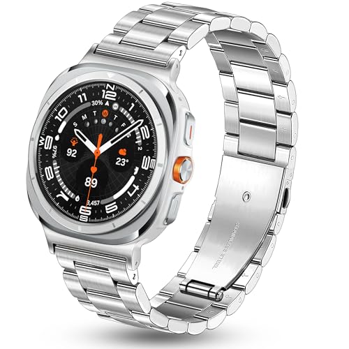 Aniaboho Kompatibel mit Samsung Galaxy Watch 7 Ultra (2024) Armband 47mm, Einstellbar Edelstahl Metall Samsung Galaxy Watch 7 Ultra Armband für Herren Damen, keine Lücke Metallbänder Edelstahl, Silber von Aniaboho