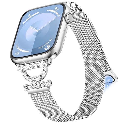 Aniaboho Metall Armband Kompatibel mit Apple Watch Armband 45mm 44mm 49mm 42mm,Edelstahl Diamanten D-förmige Armband Apple Watch Kompatibel mit Apple Watch Ultra 2 1 10 SE 9 8 7 6 5 4 3(Silber) Aniaboho Metall Armband Kompatibel mit Apple Watch Armband 45mm 44mm 49mm 42mm,Edelstahl Diamanten D-förmige Armband Apple Watch Kompatibel mit Apple Watch Ultra 2 1 10 SE 9 8 7 6 5 4 3(Silber) von Aniaboho