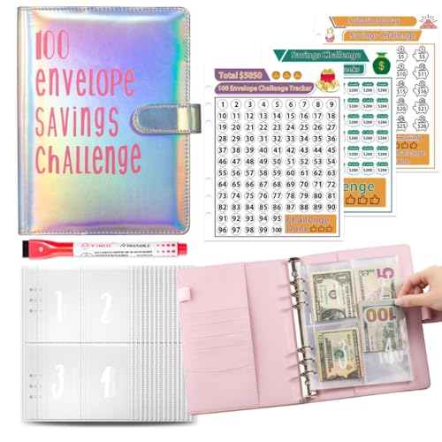 100 Envelope Saving Challenge Sparbuch für Geld - A5 Geldsparmappe mit Transparenten Geldumschlägen, Geld Sparen Mappe um 5050€, Geldbinder für zu Hause zu Sparen, Paare, Schule 100 Envelope Saving Challenge Sparbuch für Geld - A5 Geldsparmappe mit Transparenten Geldumschlägen, Geld Sparen Mappe um 5050€, Geldbinder für zu Hause zu Sparen, Paare, Schule von Anicy