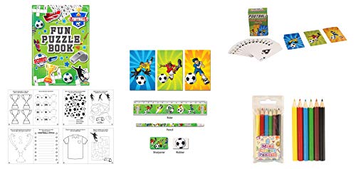15-teiliges Schreibwaren-Set mit Fußball-Motiv – Bleistift, Anspitzer, Gummi, Lineal, 3 Notizblöcke, Puzzlebuch, Spielkarten und 6 Buntstifte von Anilas