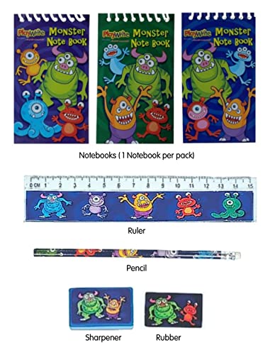 5-teiliges Monster Schreibwaren-Set – Bleistift, Anspitzer, Gummi, Lineal und Notizblock. von Anilas