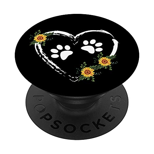 Sonnenblumen-Hundeherz mit Pfotenabdrücken, Schwarz PopSockets mit austauschbarem PopGrip von Animal Art For The Dog Lover