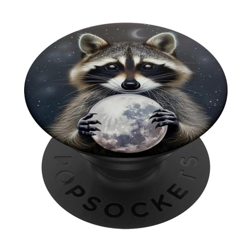 Süßer Waschbär hält den Mond PopSockets Klebender PopGrip von Animal Lover Raccoon Accessories
