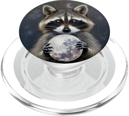 Süßer Waschbär hält den Mond PopSockets PopGrip für MagSafe von Animal Lover Raccoon Accessories
