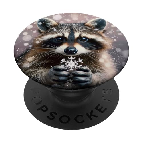 Süßer Waschbär mit Schneeflocke PopSockets Klebender PopGrip von Animal Lover Raccoon Accessories